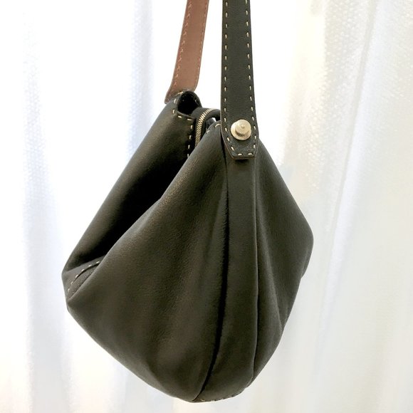 Leather Slouchy Bag, Italian, Gianni Segatta, Blac - Picture 1 of 9